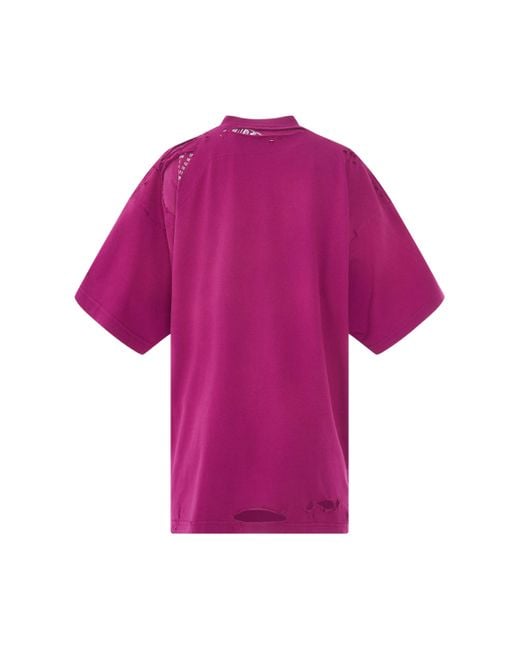 Balenciaga Purple 3B Sports Icon Repaired Oversized T-Shirt, Short Sleeves, , 100% Cotton