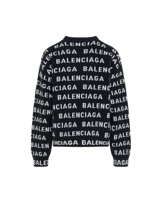 Balenciaga Black 'All-Over Logo Knit Sweater, Long Sleeves, /, Size: Small for men