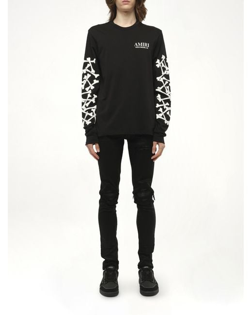 Amiri Black Bones Stacked L/T-Shirt, 100% Cotton, Size: Small for men