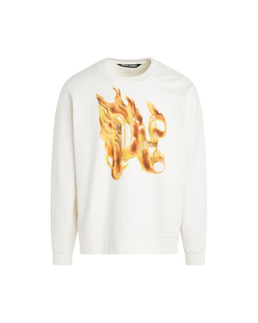 Palm Angels White 'Burning Monogram Sweatshirt, Long Sleeves, Off, 100% Cotton, Size: Small for men