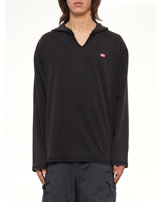 DIESEL Black T-Boxt-Ls-Hood-Check T-Shirt for men