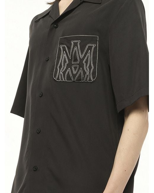 Amiri Black Ma Outline Bowling Shirt, Short Sleeves, 100% Polyester, Size: Small for men