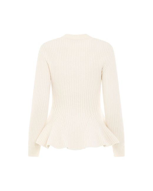 Alexander McQueen White 'Cable Peplum Knit Sweater, Long Sleeves, , 100% Cashmere, Size: Small