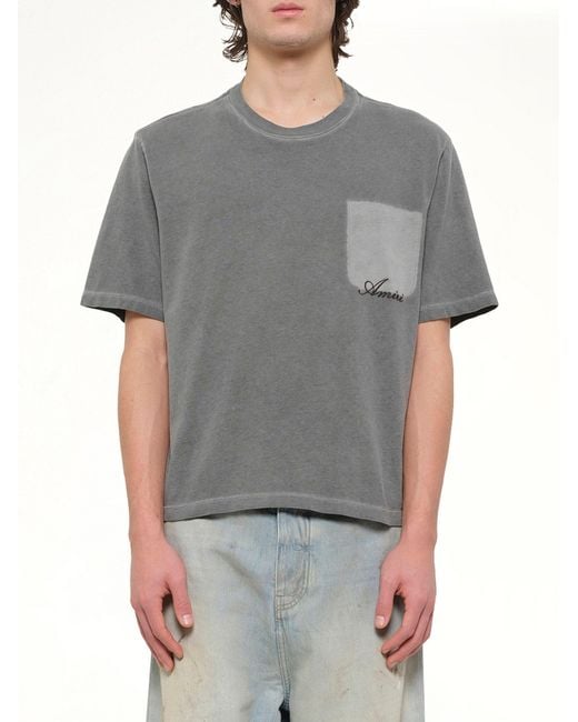 Amiri Gray Faded Pocket Crop T-Shirt for men