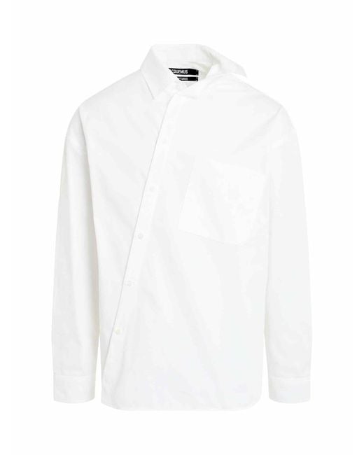 Jacquemus White Cuadro Asymmetric Shirt, Long Sleeves, 100% Cotton for men