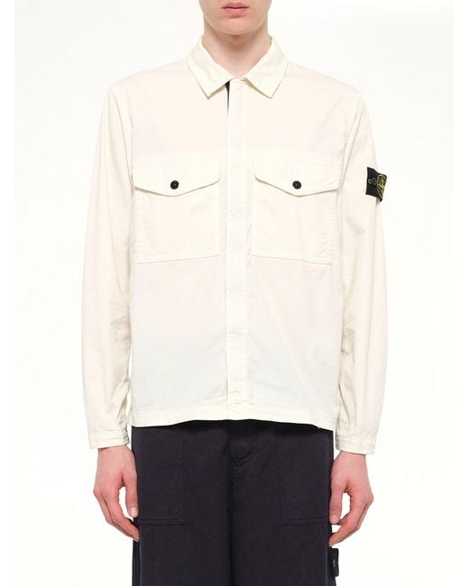 Stone Island White 1200003 Stretch Organic Cotton Shirt for men