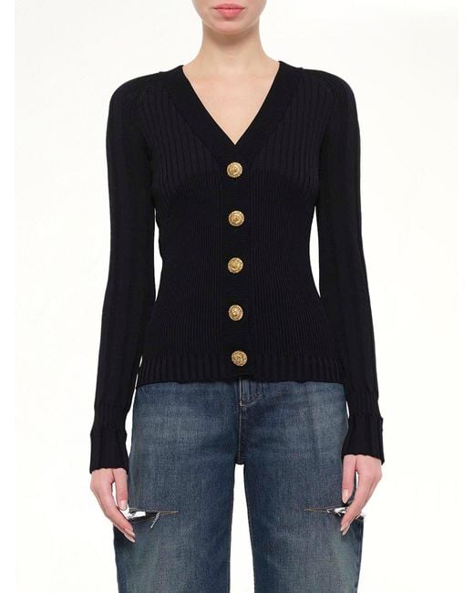 Balmain Blue Ls Buttoned V-Neck Light Knit Cardigan