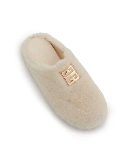 Givenchy Natural 4G Shearling Slip On Sandals, , 100% Lamb Skin