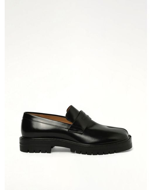 Maison Margiela Black Tabi Leather Loafers Chunky Sole