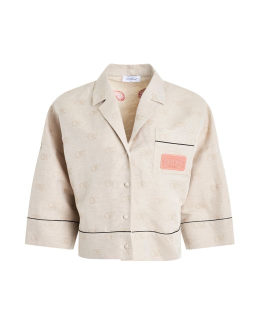 Off-White c/o Virgil Abloh Natural Off- Linen Jacquard Pajama Shirt, , 100% Cotton