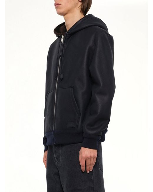 Loewe Blue Hooded Shearling Reversible Jacket for men