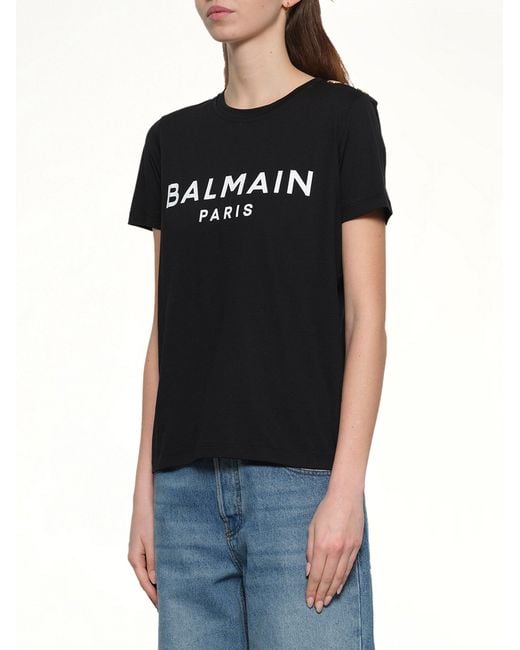 Balmain Black Flocked Paris T-shirt