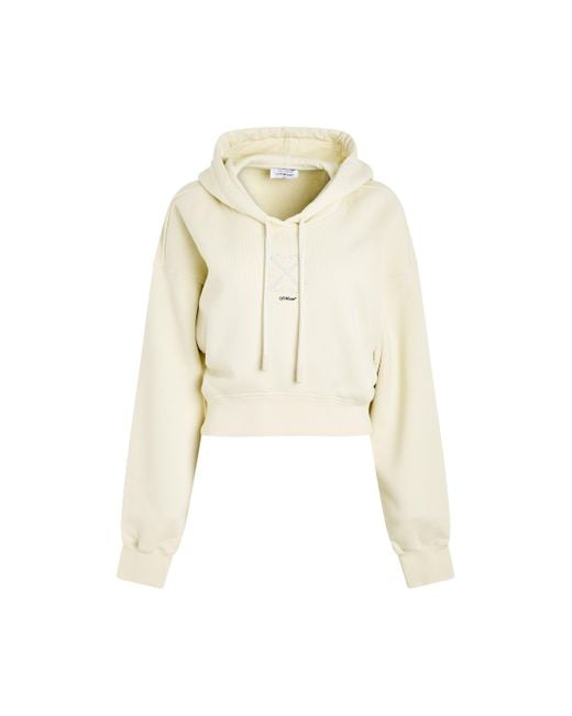 Off-White c/o Virgil Abloh Natural Off- Small Arrow Pearl Crop Hoodie, , 100% Cotton, Size: Medium