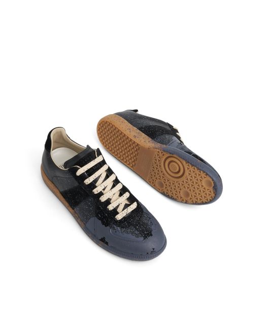 Maison Margiela Blue Replica Paint Splatter Sneakers, /Pewter, 100% Cotton for men