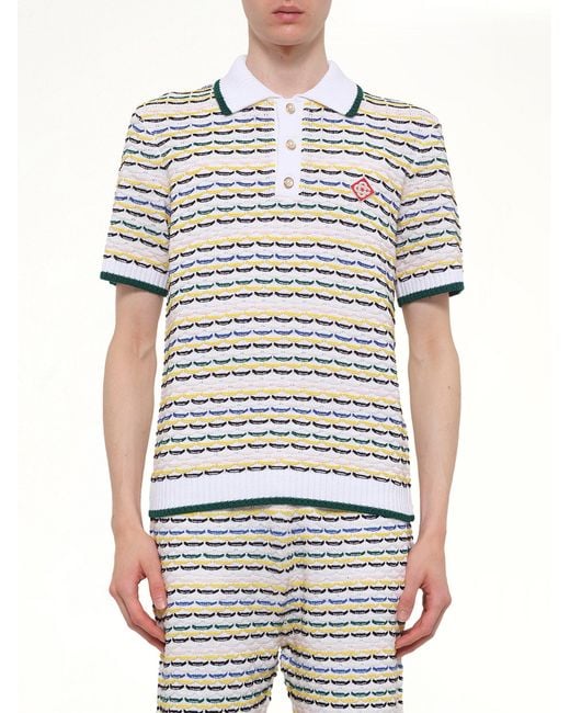 Casablanca White Tuck Stitch Polo Shirt for men