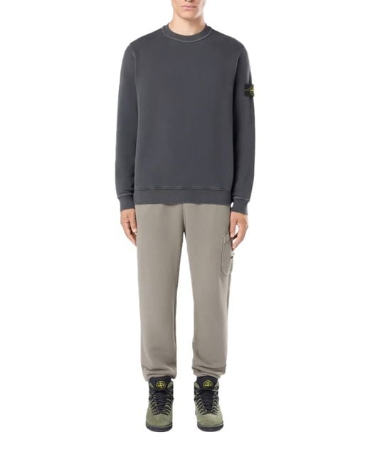 Stone Island Gray Diagonal Fleece Sweatshirt, Long Sleeves, 100% Cotton for men