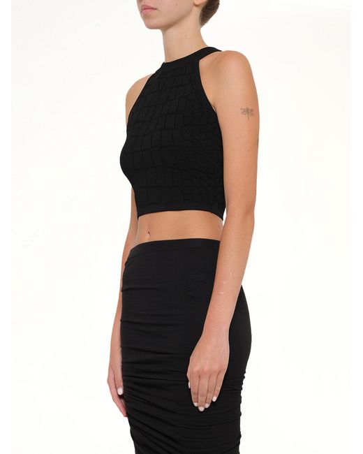Balmain Black Halterneck Croco Top