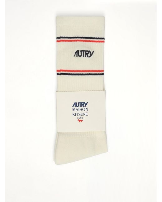 Autry White X Maison Kitsune Socks for men