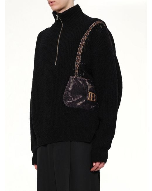 Doublet Black Trompe L'Oeil Embroidery Half Zip Knit for men