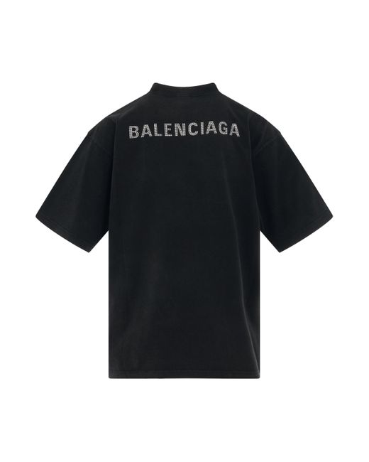 Balenciaga Black 'Back Logo Strass Oversized T-Shirt, Short Sleeves, /, 100% Cotton, Size: Small for men