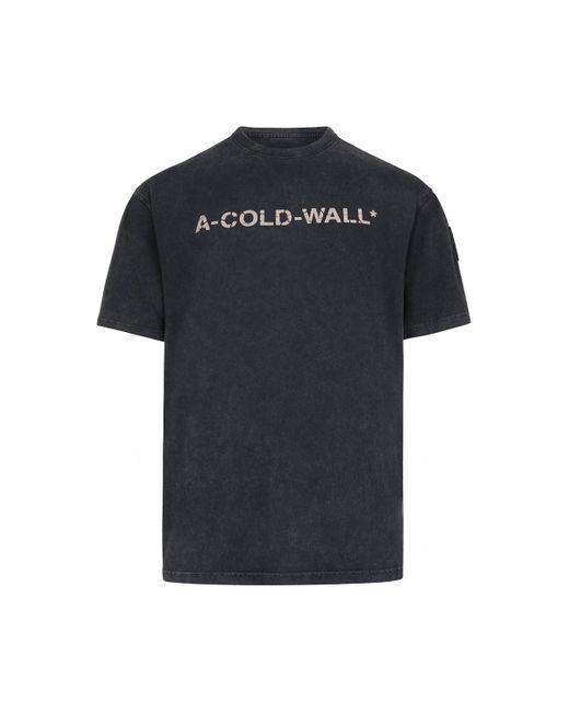 A_COLD_WALL* Black Overdye Logo T-Shirt, Round Neck, Short Sleeves, , 100% Cotton, Size: Large for men