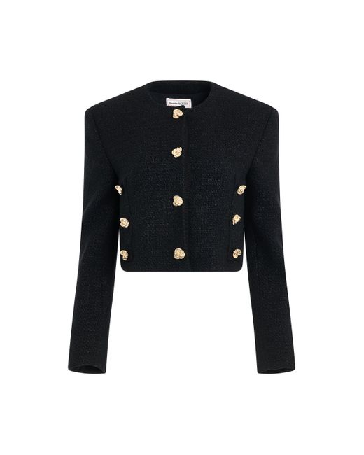 Alexander McQueen Black Boxy Tweed Jacket, Round Neck, Long Sleeves, , 100% Cotton