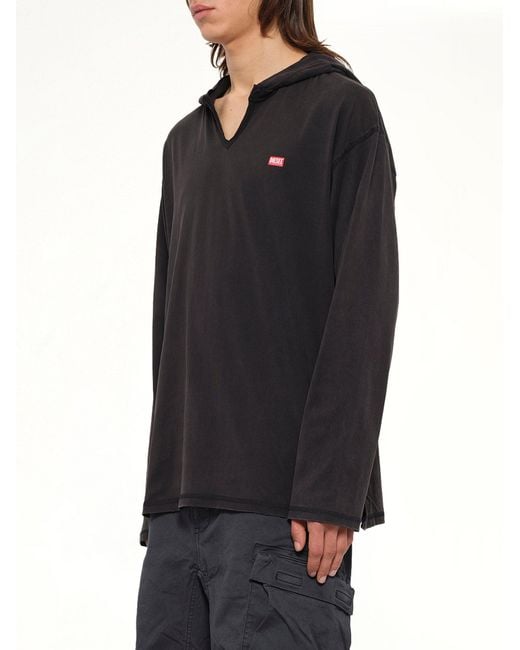 DIESEL Black T-Boxt-Ls-Hood-Check T-Shirt for men