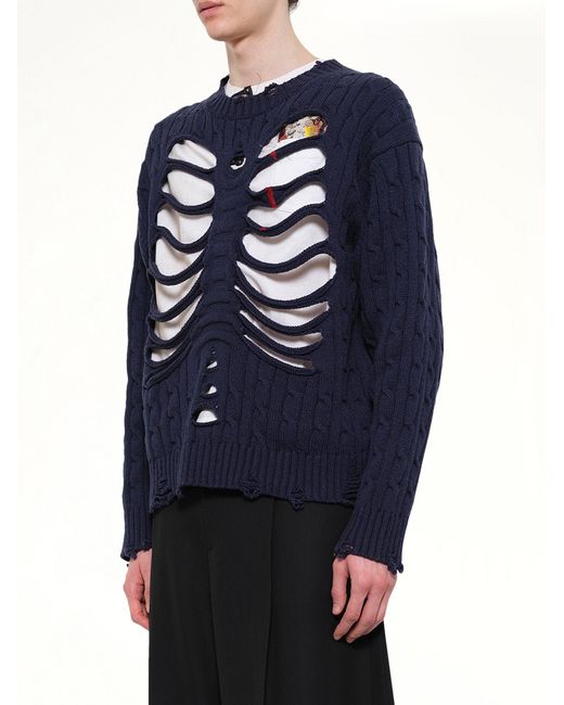 Doublet Blue Rib Cage Cable Knit Pullover for men