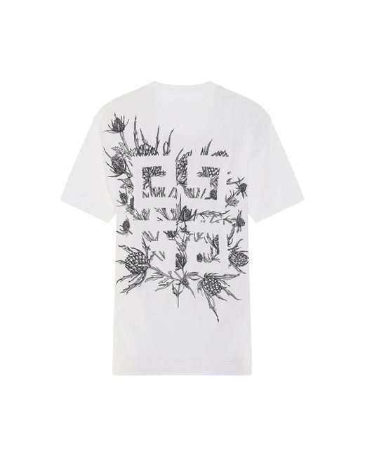 Givenchy White 4G Embroidered Logo Thistle T-Shirt, Short Sleeves, , 100% Cotton