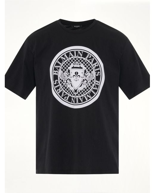 Balmain Black Coin Flock Straight Fit T-Shirt for men