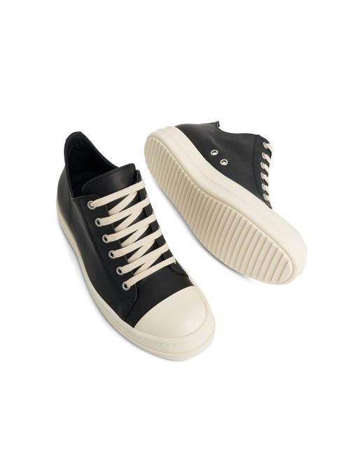 Rick Owens Black Washed Calf Low Top Sneakers, /Milk, 100% Rubber