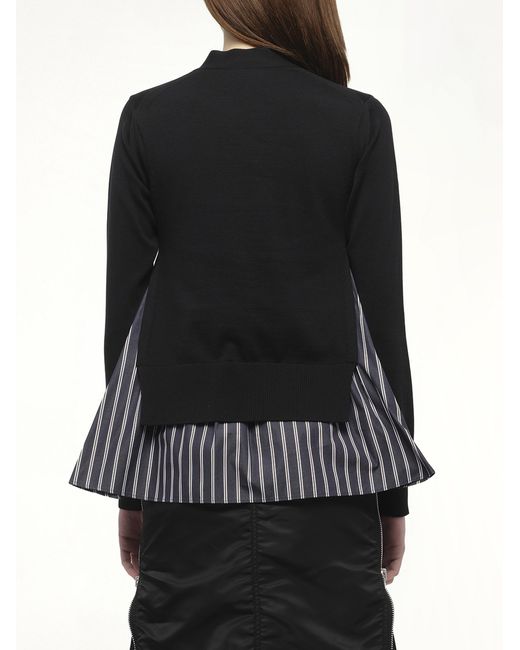 Sacai Black X Poplin X Knit Cardigan, 100% Polyester