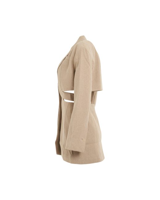 Jacquemus Natural Bari Blazer Mini Dress, Long Sleeves, , 100% Virgin Wool