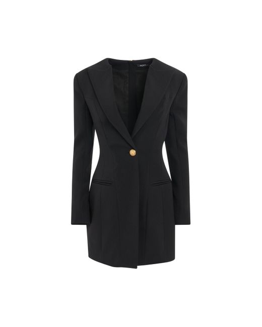 Balmain Black 1 Button Long Sleeve Tailored Short Dress, , 100% Wool