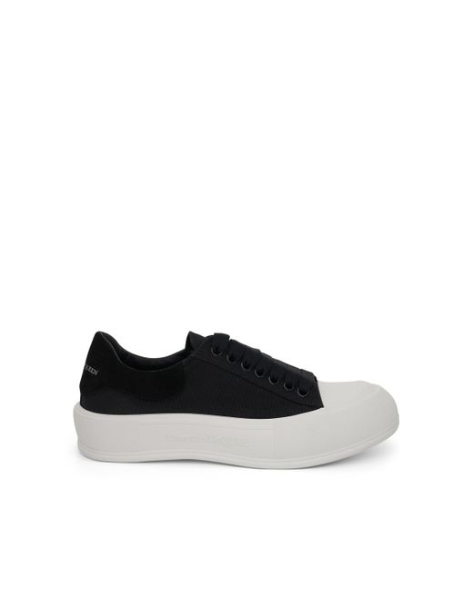 men's deck lace up plimsoll in black white