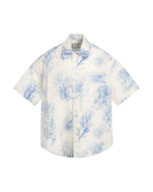 Wooyoungmi Blue Jellyfish Print Short Sleeve Shirt, , 100% Cotton for men