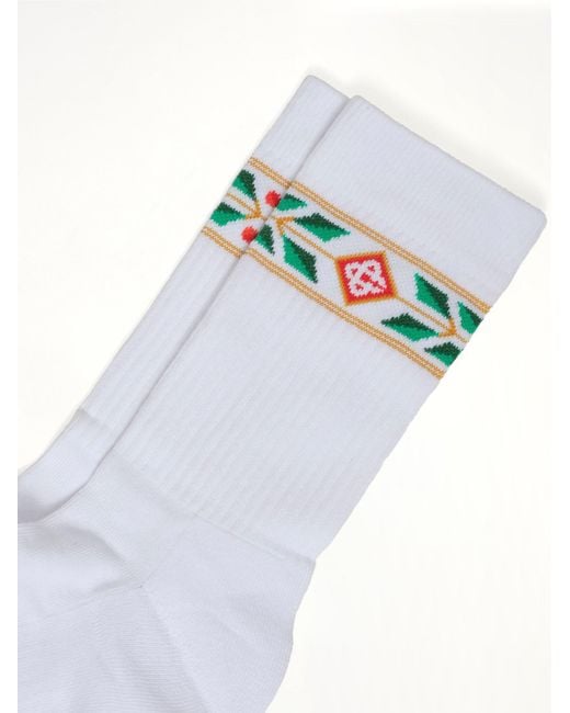 Casablanca White Laurel Ribbed Sports Socks for men