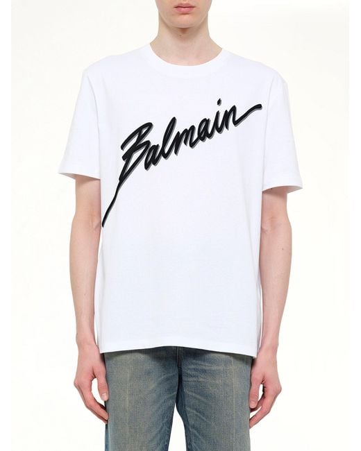 Balmain White Letter Flock T-Shirt Reg Fit for men