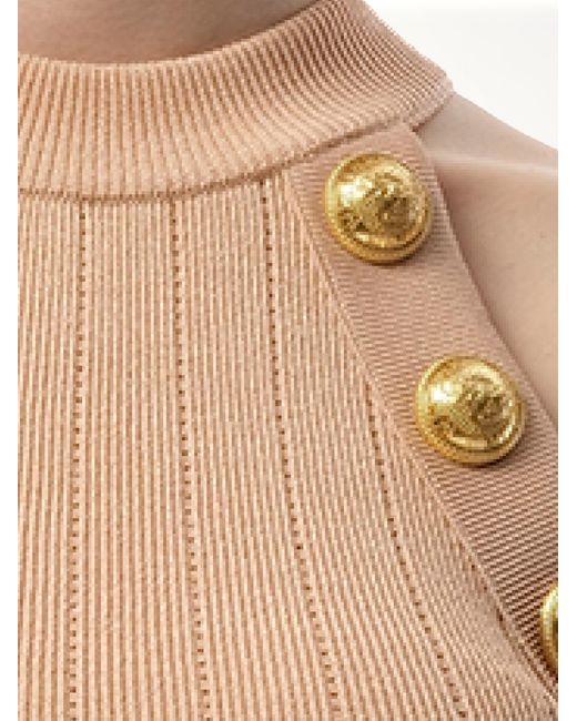 Balmain Natural 6 Button Halterneck Knit Cropped Top, 100% Polyester