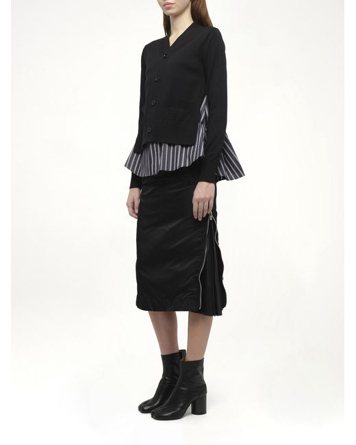 Sacai Black X Poplin X Knit Cardigan, 100% Polyester