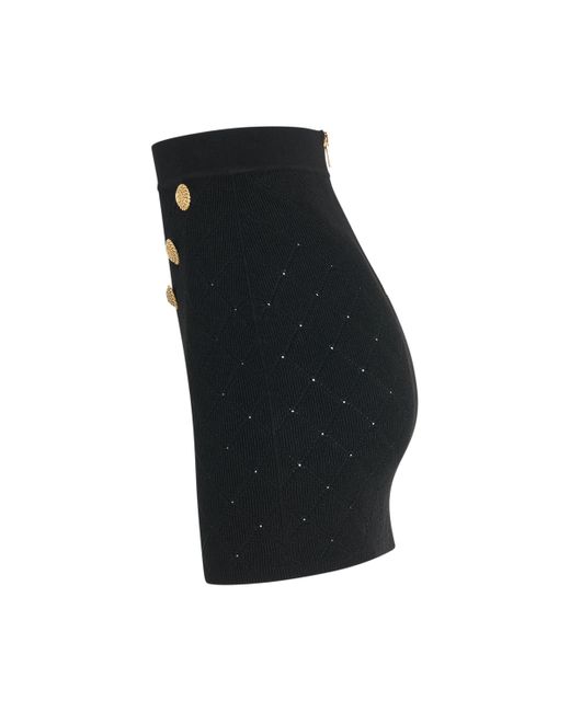 Balmain Black High Waisted 6 Button Knit Skirt, , 100% Polyester
