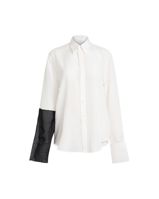 Helmut Lang White Combo Relax Shirt, Long Sleeves, /, 100% Silk