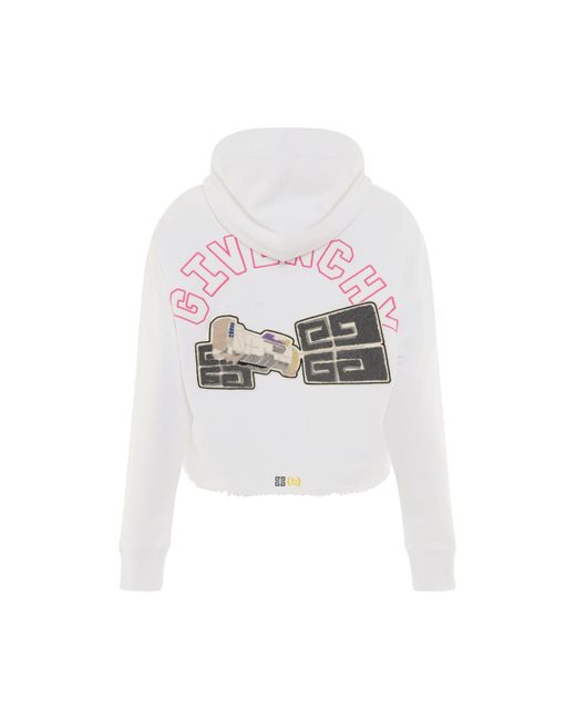 Givenchy White Bstroy Embroidered Patch Cropped Hoodie, Long Sleeves, , 100% Cotton, Size: Medium