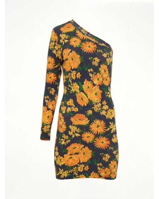 Balenciaga Yellow Asymmetric Mini Dress, Long Sleeves, 100% Cotton, Size: Small