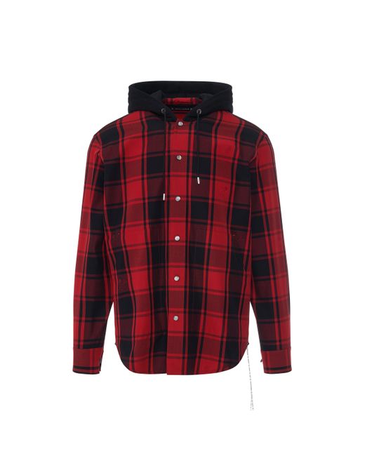 Mastermind Japan Red 'Hooded Plaid Shirt, , 100% Cotton, Size: Small for men