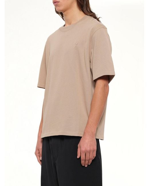 AMI Natural Tonal Embossed Ami De Coeur T-Shirt for men