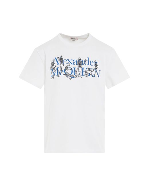 Alexander McQueen White Garden Skeleton T-Shirt, Round Neck, Short Sleeves, , 100% Cotton, Size: Large for men