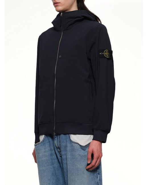 Stone Island Blue Q100004 Soft Shell Hooded Jacket for men