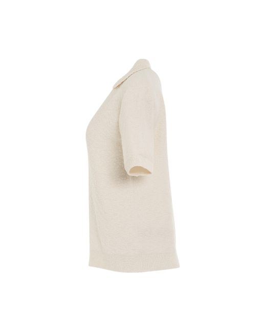 Maison Margiela White Nostalgic Boucle Knit Polo Shirt, Short Sleeves, Off, 100% Cotton