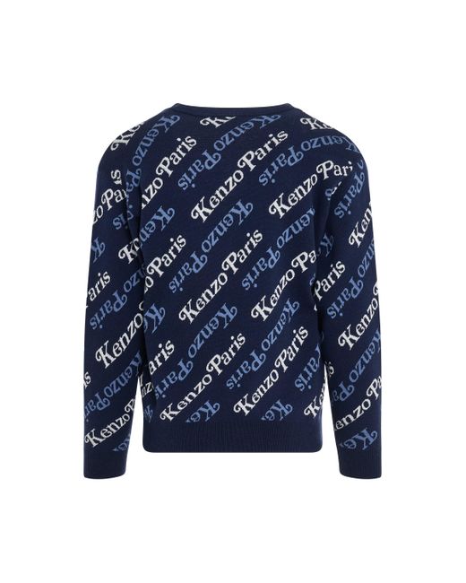 KENZO Blue By Verdy All-Over Logo Cardigan, Long Sleeves, Midnight, 100% Cotton for men